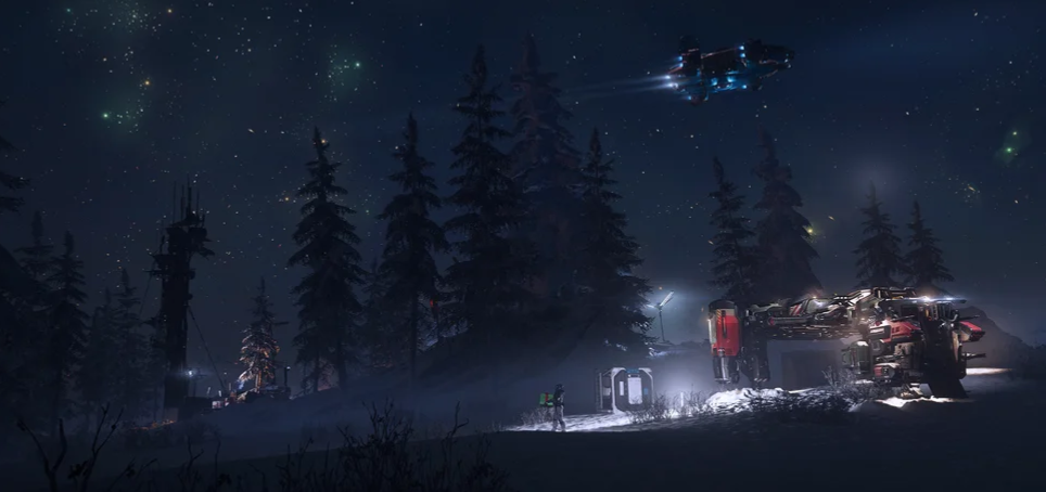 Illustration of presents and festive themed ships in Star Citizen. Credit: Cloud Imperium Games